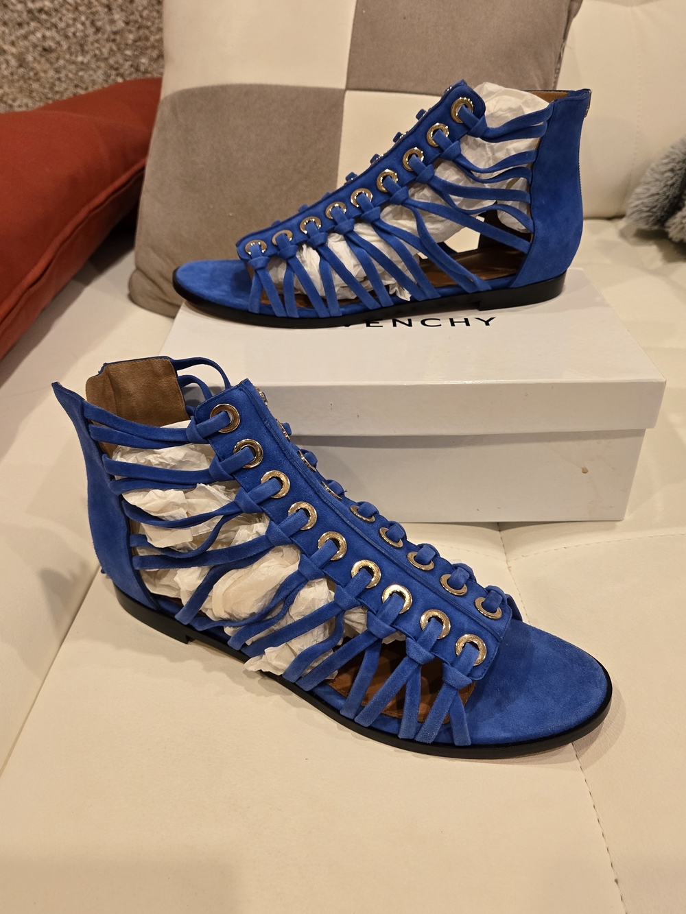 Givenchy Blue Suede Gladiator Flat Sandals 40.5 NWB